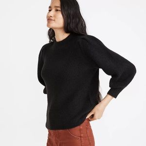 Madewell Eaton Puff-Sleeve Black Crew Neck Pullover Sweater in XXS Nwot
